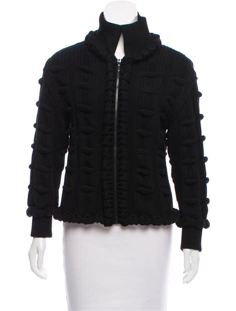 chanel wool knitted hoodie|Chanel leather cardigan.